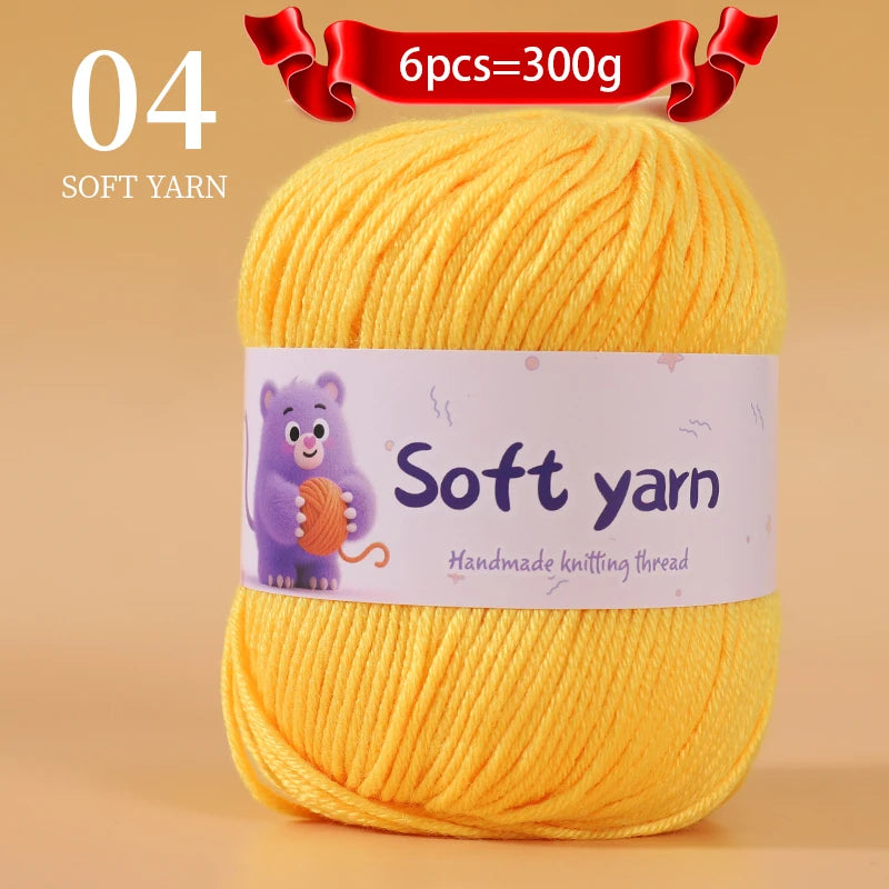 300g Soft Thin Yarn Balls – Lightweight Hand-Knitting Yarn for Sweaters, Hats, Scarves & DIY Crafts (6pcs Pack)