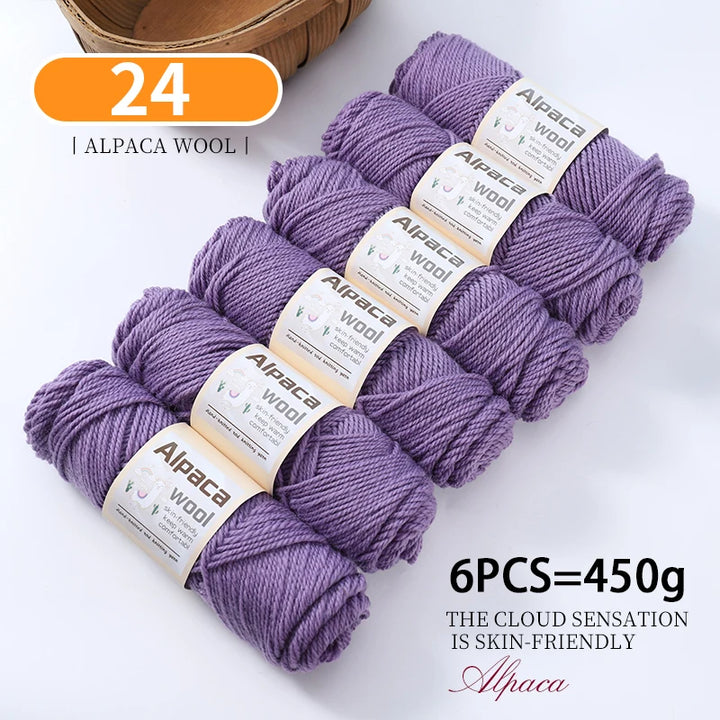 450g Alpaca Wool Yarn Set (6 Pieces) – Thick Knitting Yarn for Sweaters, Shawls, Hats & Winter Crafts
