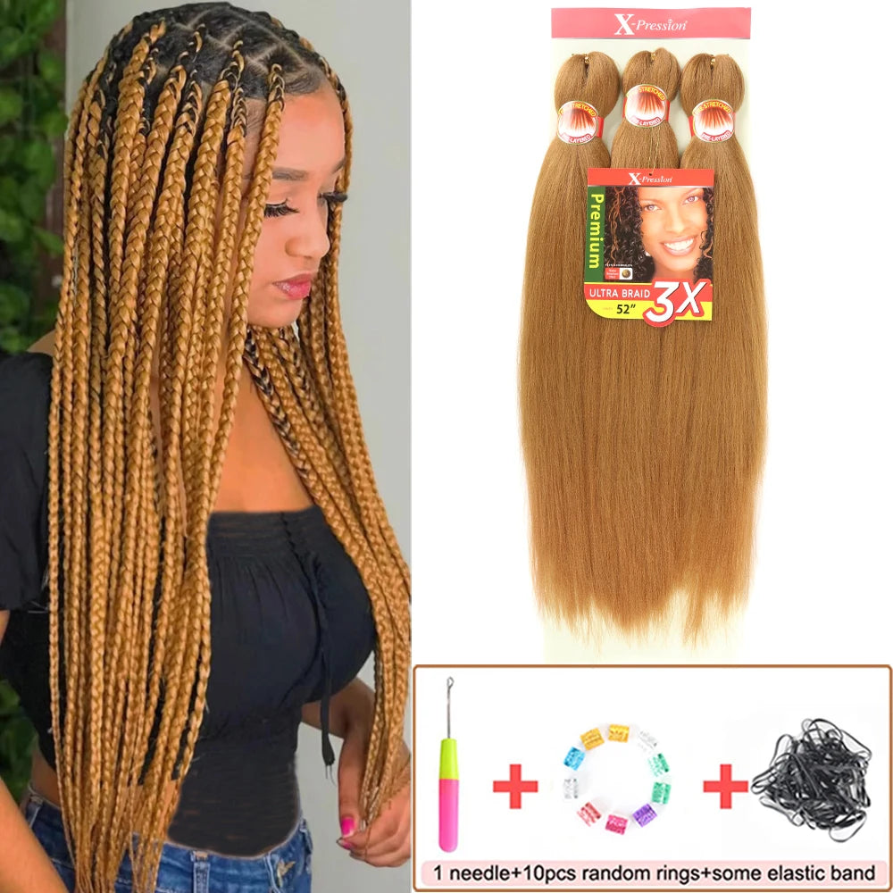 Pre-Stretched Braiding Hair – 26 Inch Yaki Synthetic Crochet Extensions (3 Packs, Hot Water Set)