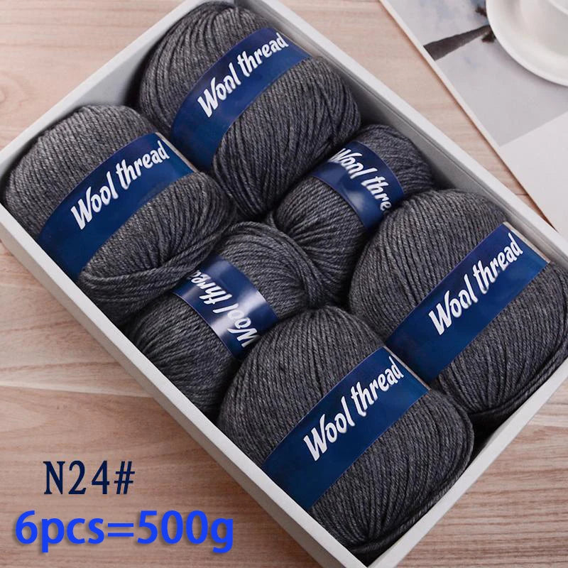 500g Fine Wool & Sheep Cashmere Yarn – Soft Warm Knitting Yarn (6 Pieces/Pack)