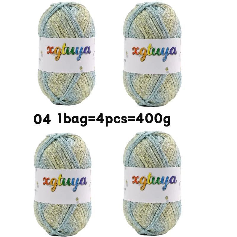 Shiny Gradient Hollow Yarn – Colorful Knitting Yarn for Handmade Accessories, Bags & DIY Crafts