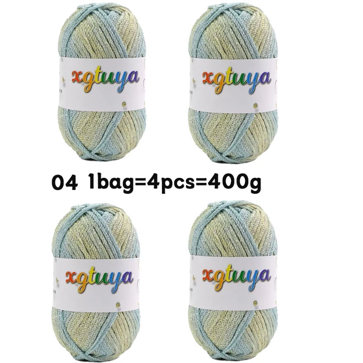 Shiny Gradient Hollow Yarn – Colorful Knitting Yarn for Handmade Accessories, Bags & DIY Crafts
