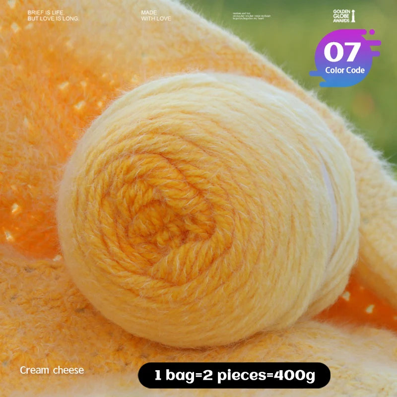Qinglan Gradient Thick Yarn 400g – Long Section Dyed Rainbow Knitting Yarn for Sweaters & Shawls
