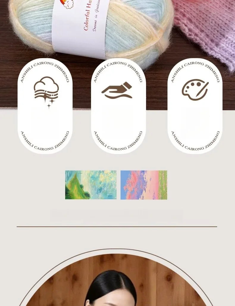 150g Mohair Gradient Spray Yarn (3 Skeins) – Lightweight Rainbow Knitting Yarn for Sweaters, Hats, Scarves & Shawls