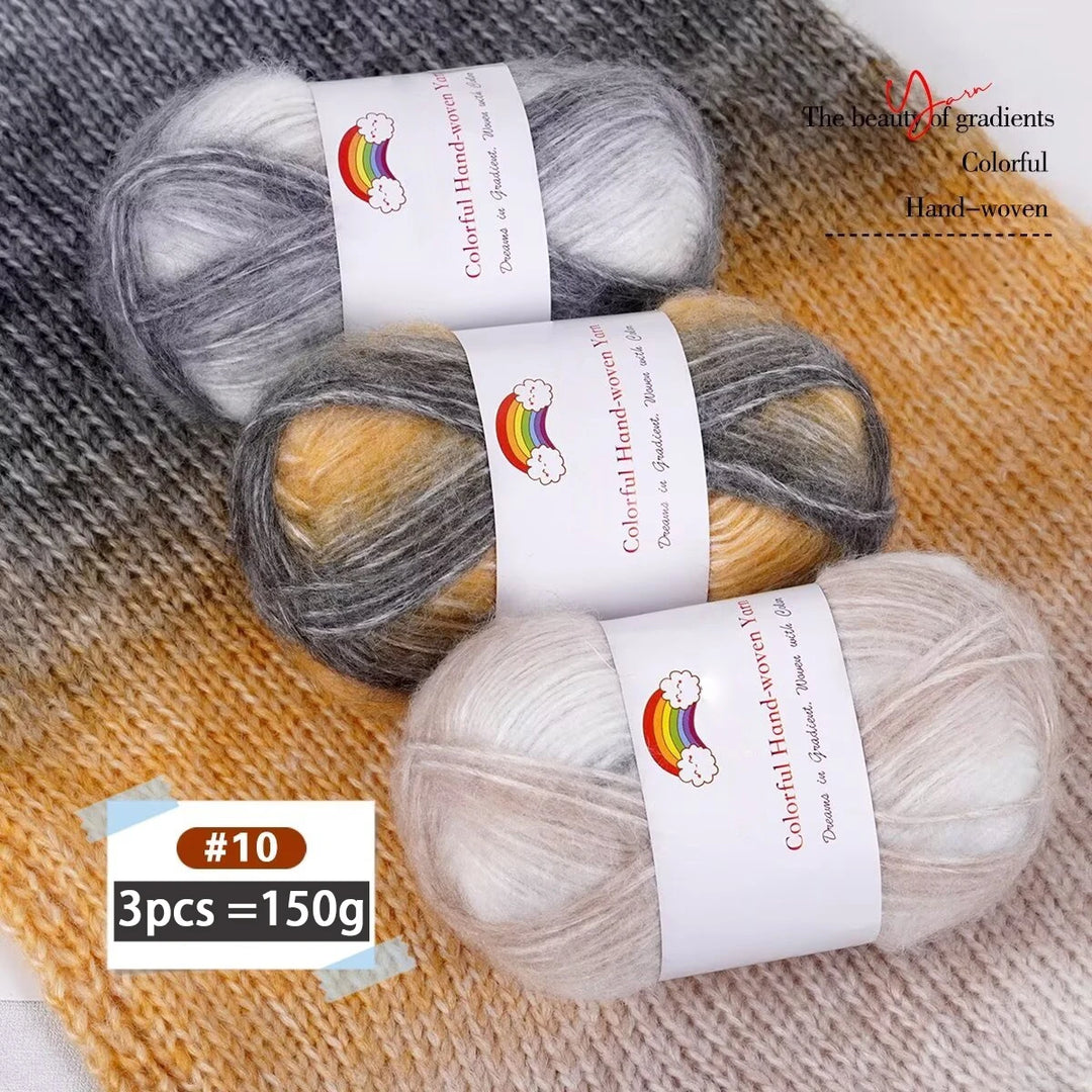 150g Mohair Gradient Spray Yarn (3 Skeins) – Lightweight Rainbow Knitting Yarn for Sweaters, Hats, Scarves & Shawls