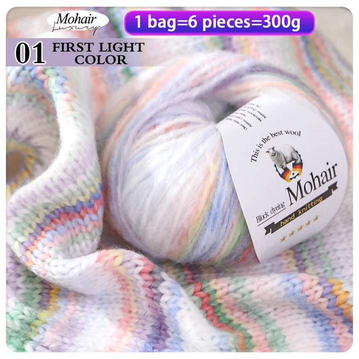 Gradient Zebra Pattern Yarn Balls (6 Pack / 300g) – Colorful Knitting Yarn for Sweaters, Shawls, Scarves & DIY Crafts