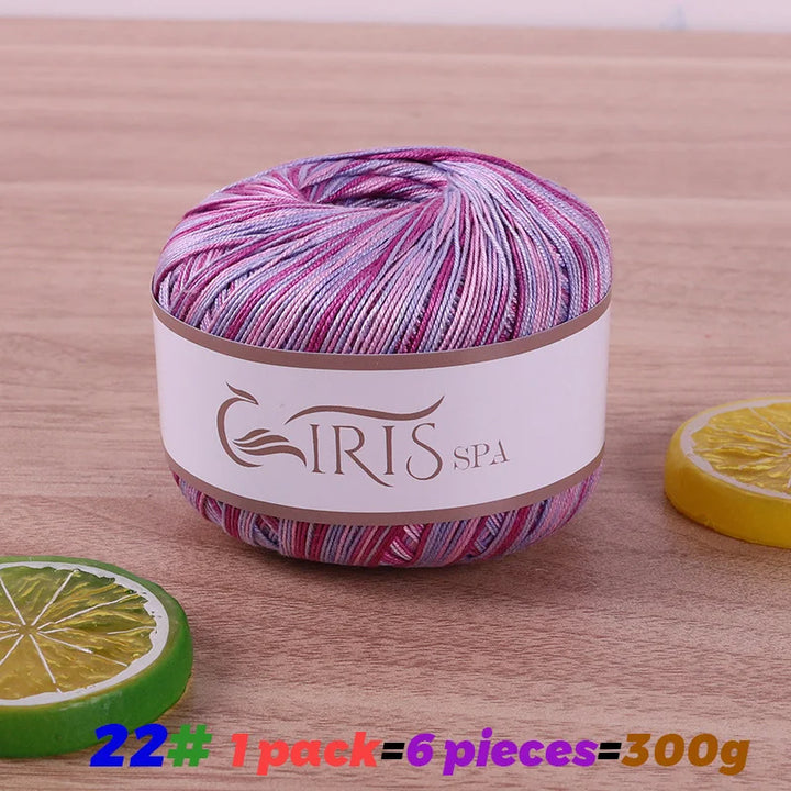 300g No.6 Mercerized Cotton Lace Yarn (6 Pieces) – Gradient Dyed Crochet Yarn for Shawls, Summer Sweaters & Knitwear