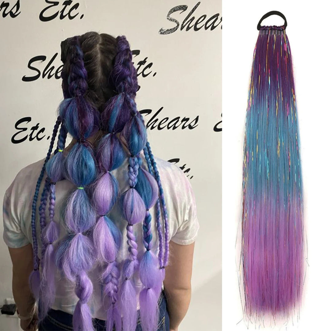 Purple, Pink & White 3-Tone Ombre Braiding Hair – Straight Jumbo Braids with Tinsel, Festival & Rave Hair Extensions for Girls (Crazy Hair Day)