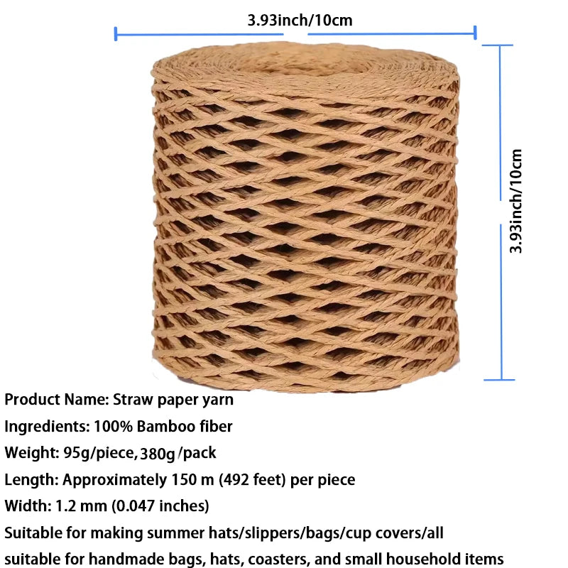 380g Bamboo Fiber Raffia Yarn – Straw Paper Yarn for Summer Hats, Bags & DIY Crafts