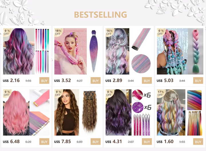 1pc Tinsel EZ Braids – Ombre Straight Braiding Hair Extension, Festival & Rave Hair for Girls (Crazy Hair Day)