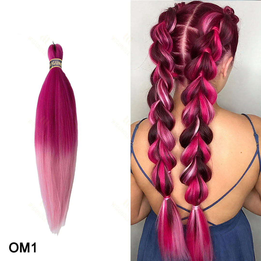 Pink ombre hair extensions with a model wearing them