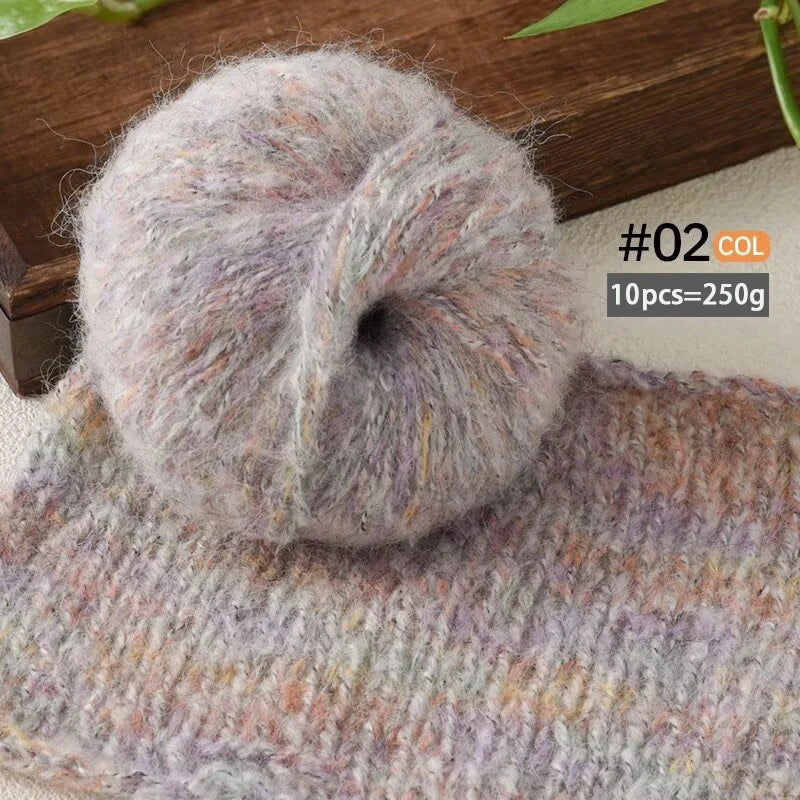 250g Colorful Mohair Alpaca Yarn Set (10 Pieces) – Soft Medium-Thick Yarn for Sweaters, Coats, Shawls & DIY Crafts