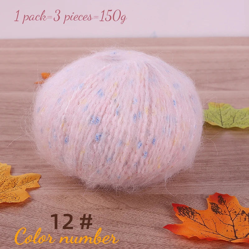 150g Colorful Dot Alpaca Mohair Yarn (3 Pieces) – Gradient Rainbow Knitting Yarn for Sweaters, Shawls, Hats & Scarves
