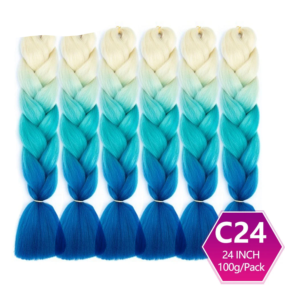 Set of blue and green ombre braided hair extensions 