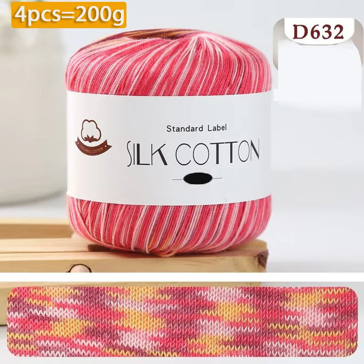 200g Pure Silk Cotton Thread – 100% Cotton Fine Yarn for Hand-Knitted Shawls, Sweaters & Hats