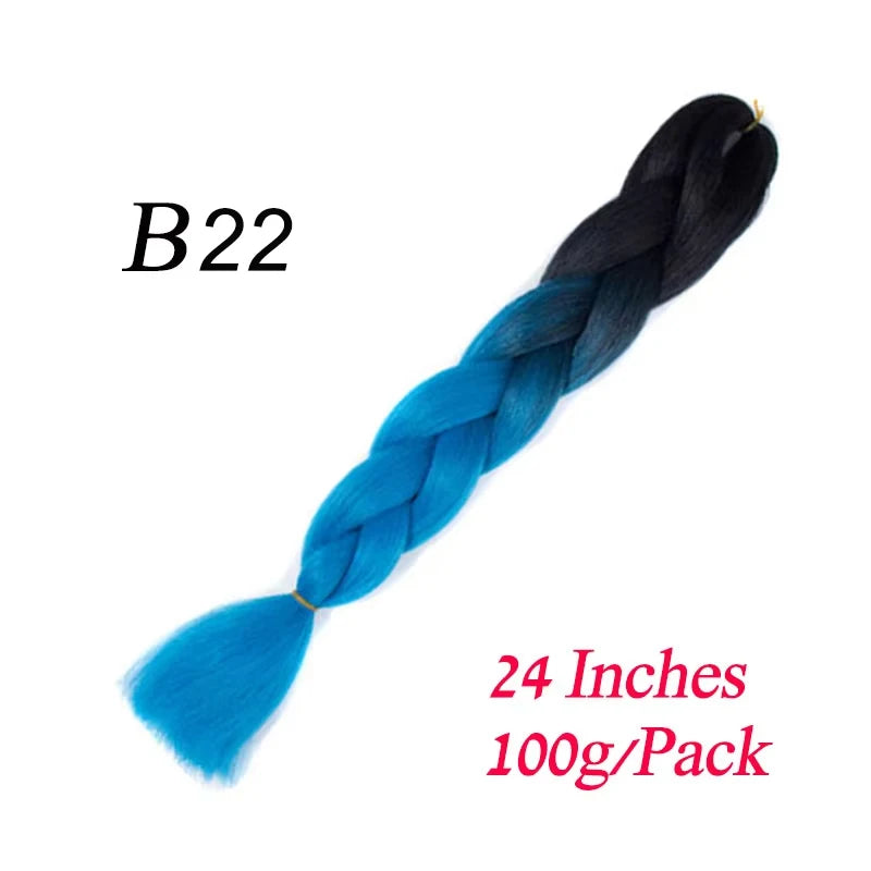 24 Inch Synthetic Ombre Jumbo Braiding Hair – DIY Braid Extensions for Women (Purple/Pink/Yellow/Red)