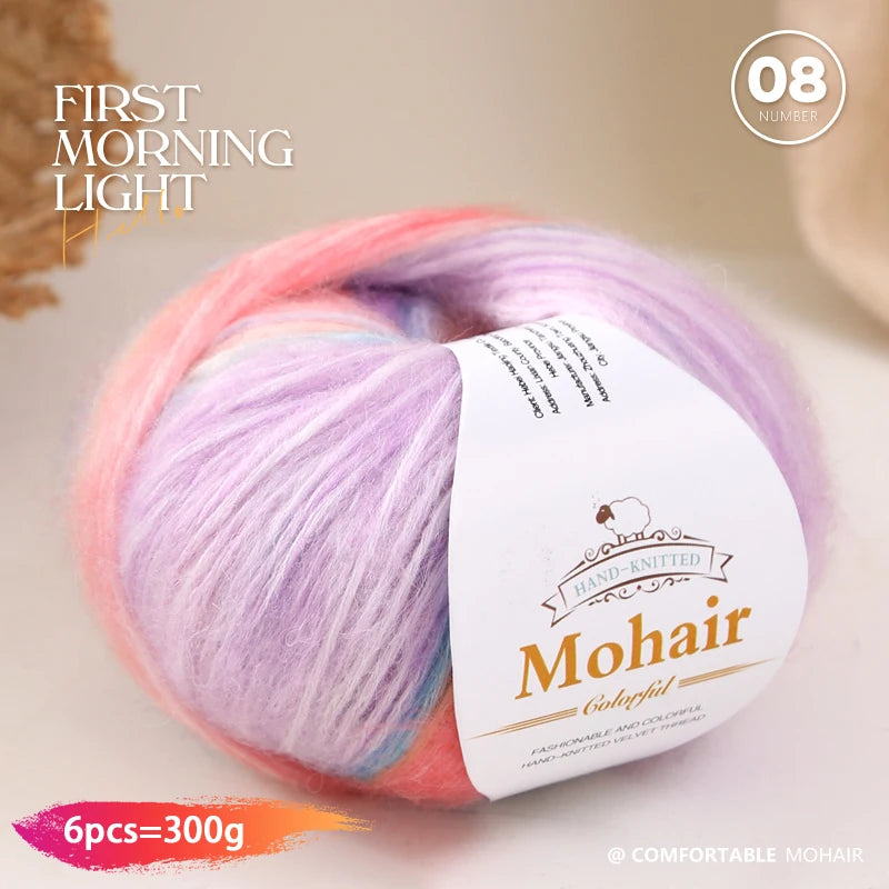 300g Rainbow Gradient Yarn Balls – Colorful Knitting Yarn for Tops, Scarves & DIY Crafts (6 Pieces/Pack)