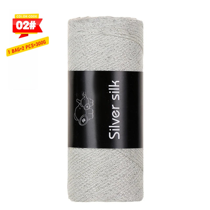 300g Shiny Silver Silk Hollow Yarn – Polyester Crochet Yarn for Bags, Hats, Shoes & DIY Crafts