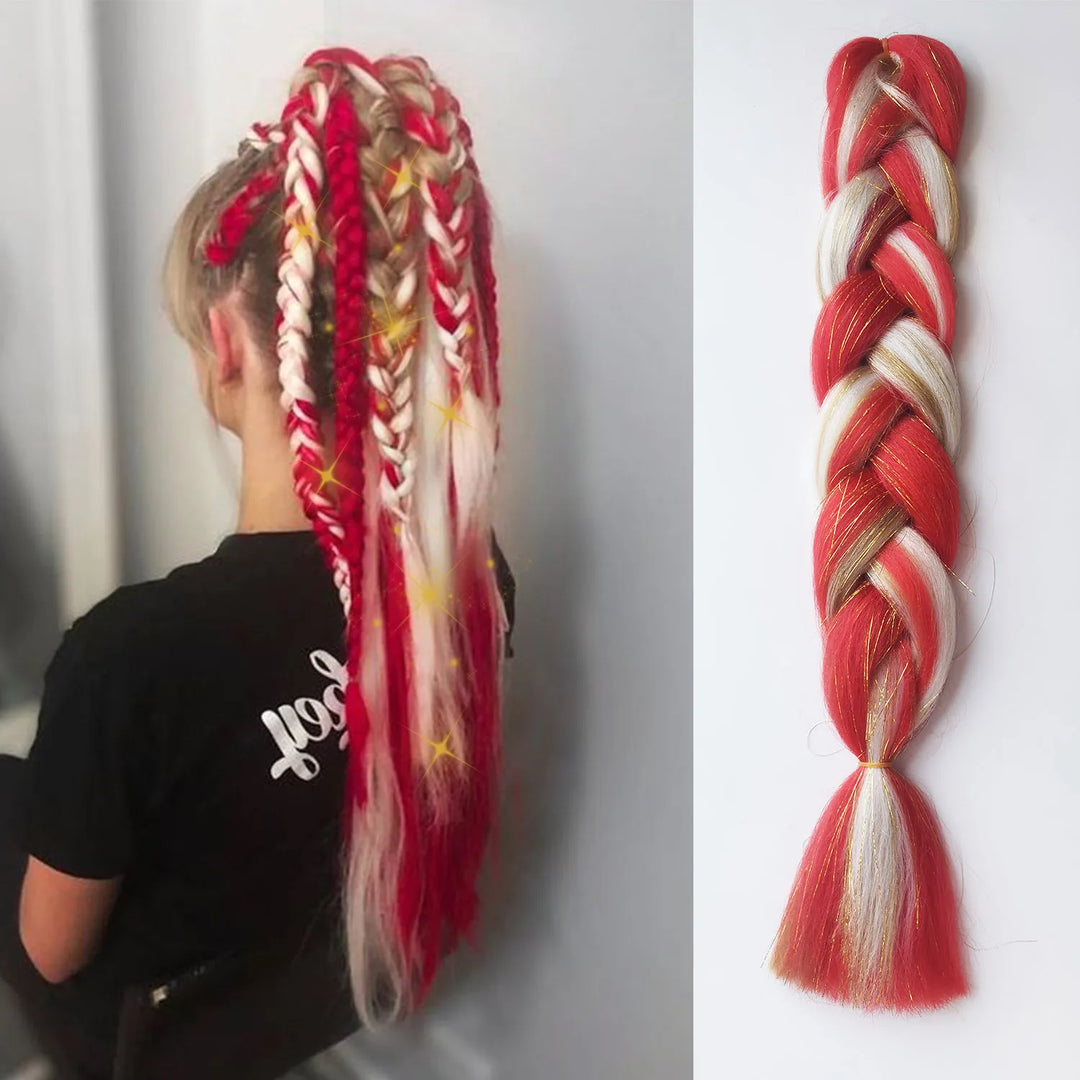 Purple, Pink & White 3-Tone Ombre Braiding Hair – Straight Jumbo Braids with Tinsel, Festival & Rave Hair Extensions for Girls (Crazy Hair Day)