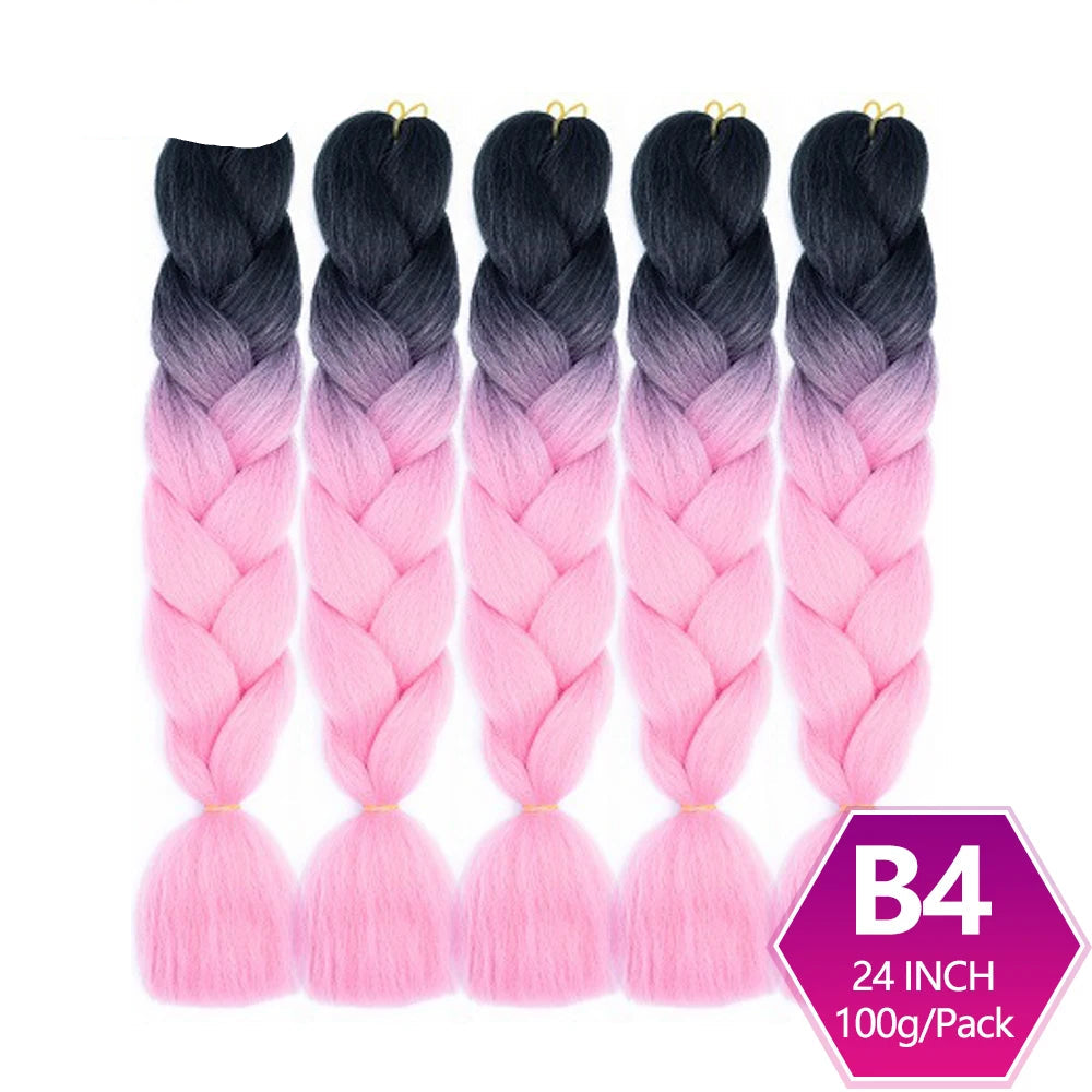 Five packs of ombre braiding hair with black to pink gradient