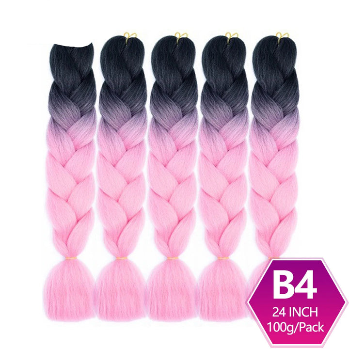 Five packs of ombre braiding hair with black to pink gradient