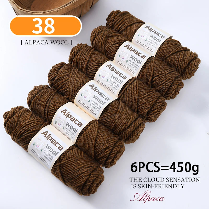 450g Alpaca Wool Yarn Set (6 Pieces) – Thick Knitting Yarn for Sweaters, Shawls, Hats & Winter Crafts