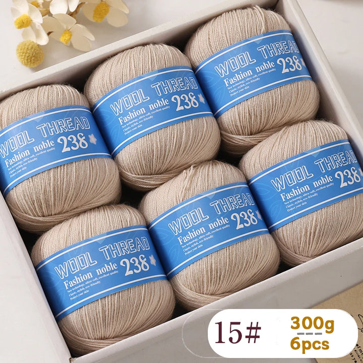 300g 238 Pure Wool Yarn (6 Pack) – High-Quality Knitting Yarn for Sweaters, Vests & Hats