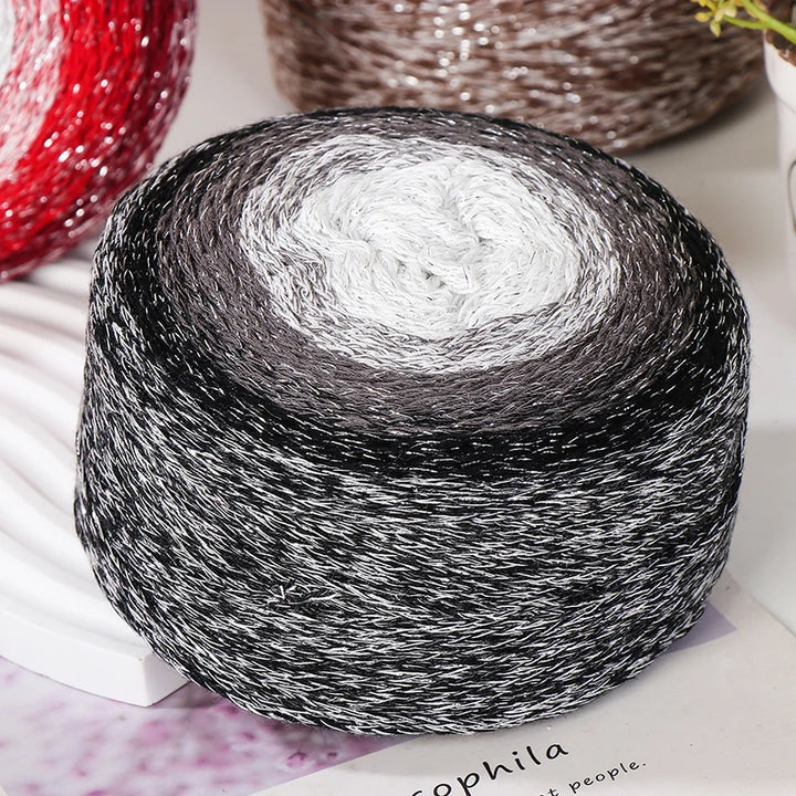 200g Shiny Gradient Silver Yarn – Large Skein Hollow Knitting Yarn for Bags, Hats & DIY Crafts