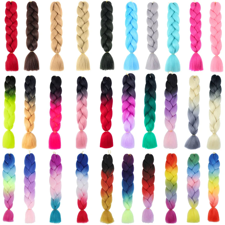 3 Packs 24 Inch Rainbow Braiding Hair Extensions – Ombre Synthetic Jumbo Braid Hair for Crochet Braids (Rose Red)