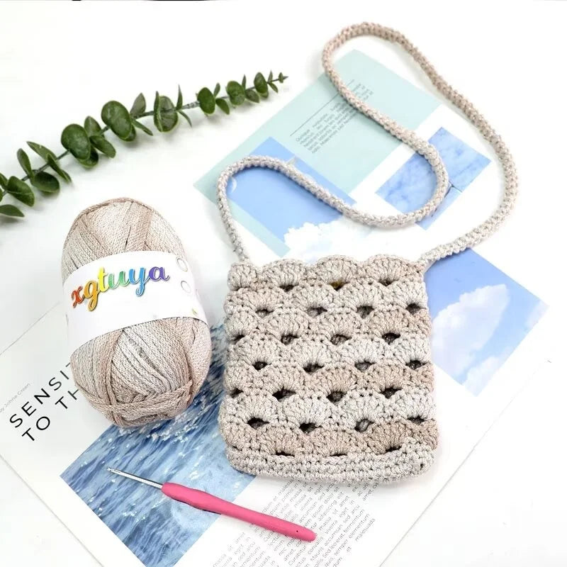 Shiny Gradient Hollow Yarn – Colorful Knitting Yarn for Handmade Accessories, Bags & DIY Crafts
