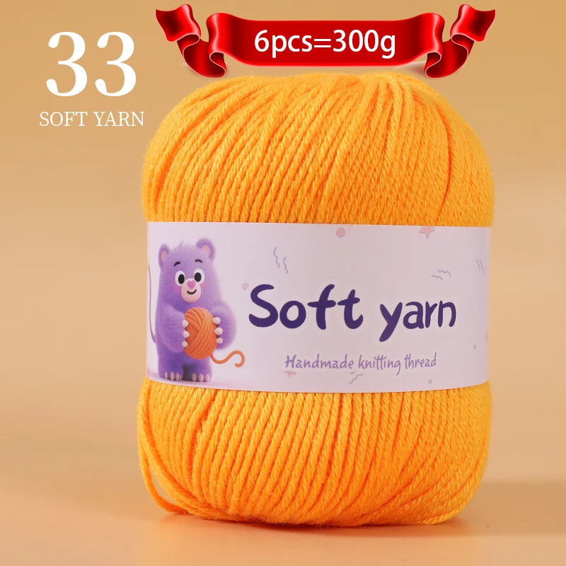 300g Soft Thin Yarn Balls – Lightweight Hand-Knitting Yarn for Sweaters, Hats, Scarves & DIY Crafts (6pcs Pack)