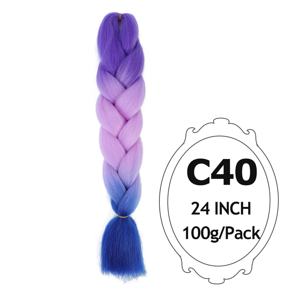 Ombre Braiding Hair 24 Inch – Colorful Jumbo Synthetic Braiding Hair Extensions for Women (Purple, Pink, White, Red, Blue)