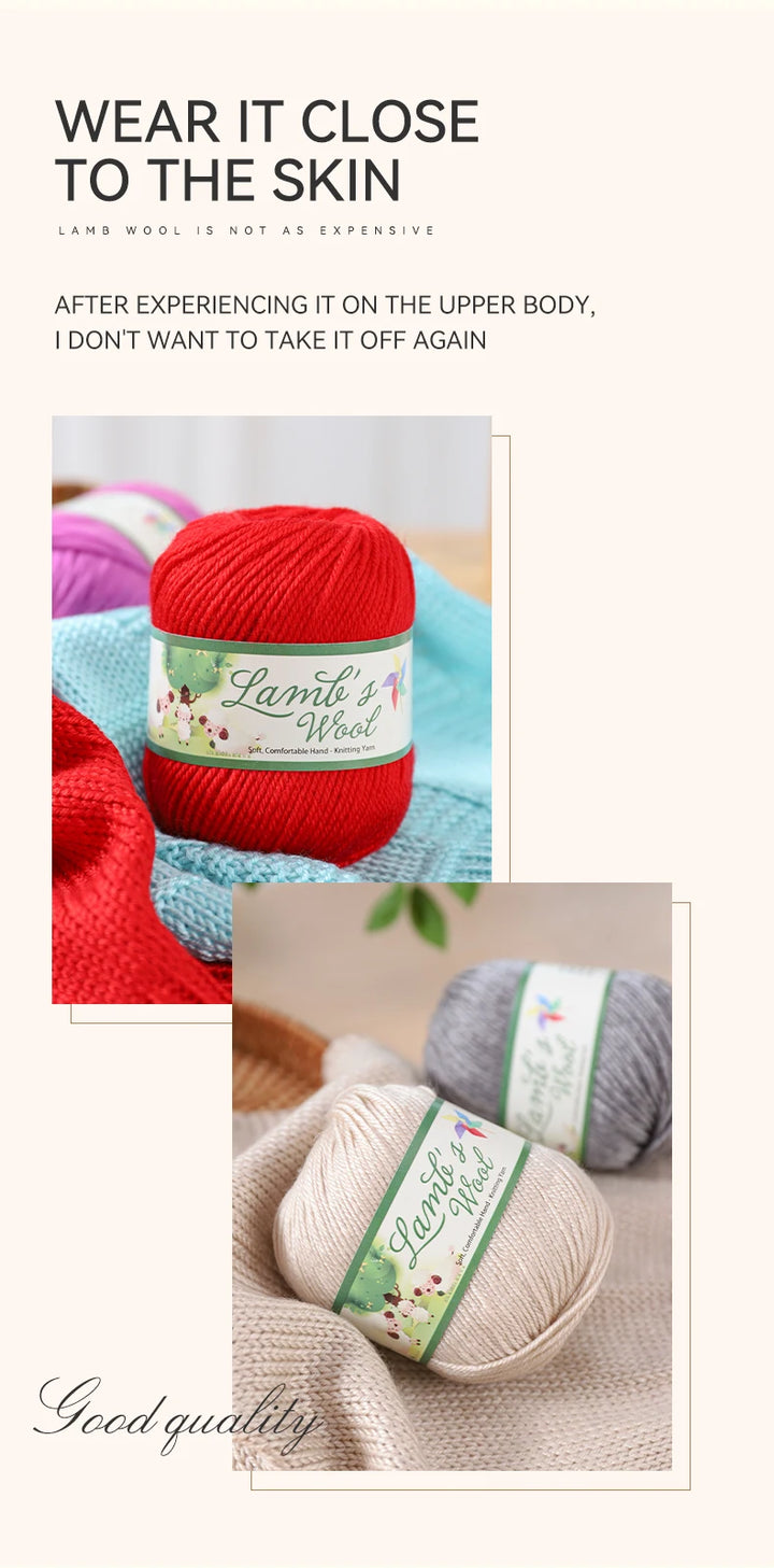 Very Soft Lamb Wool Yarn – Medium-Thick High-Quality Wool for Knitting Sweaters, Scarves & Accessories