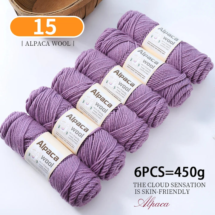 450g Alpaca Wool Yarn Set (6 Pieces) – Thick Knitting Yarn for Sweaters, Shawls, Hats & Winter Crafts