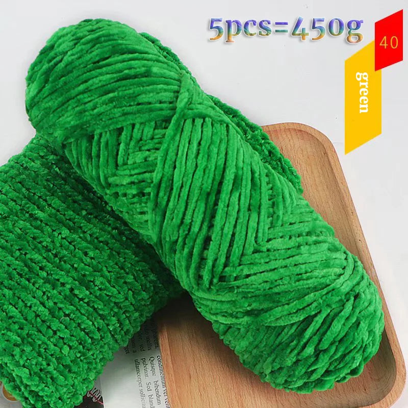 450g Chenille Warm Velvet Ice Yarn – Soft Thick Knitting Yarn for Sweaters, Scarves & Blankets (5 Pcs/Pack)
