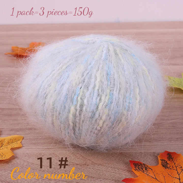 150g Colorful Dot Alpaca Mohair Yarn (3 Pieces) – Gradient Rainbow Knitting Yarn for Sweaters, Shawls, Hats & Scarves