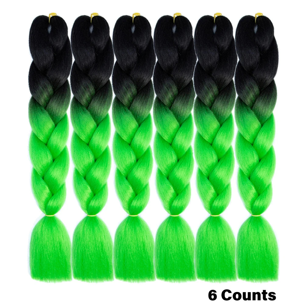 Ombre Crochet Braiding Hair – 6 Packs Synthetic Colorful Extensions for Women & Girls | High-Temperature Fiber