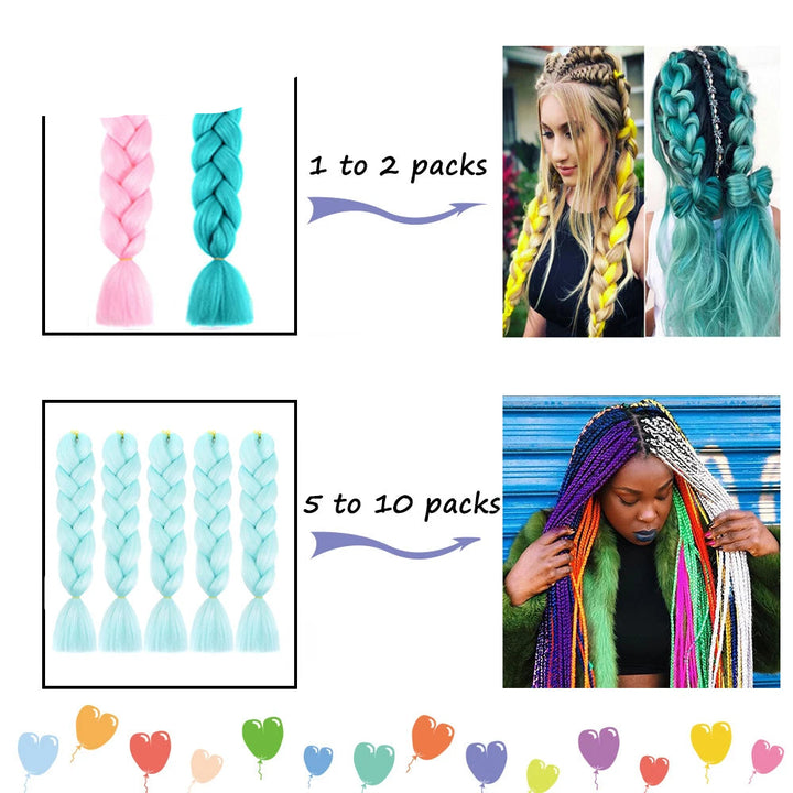 24" Pink Jumbo Braiding Hair – Yaki Texture Synthetic Bulk Extensions (Purple/Red/Green Options)