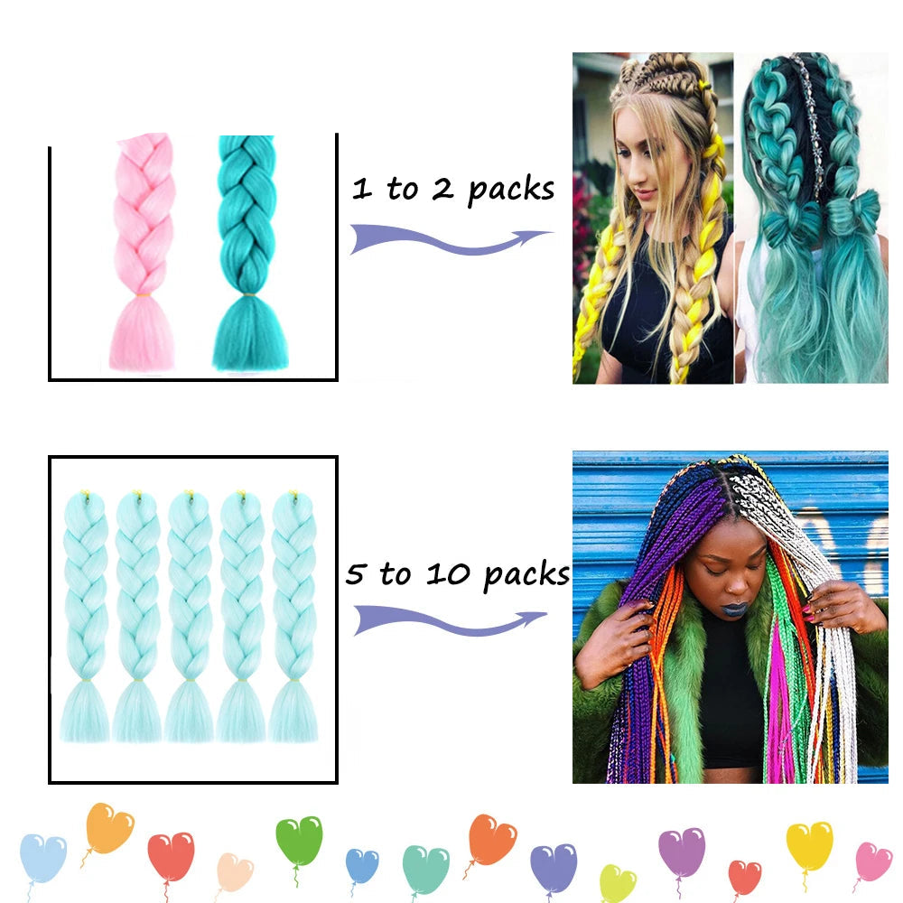 Synthetic Braiding Hair Extensions – Ombre Jumbo Braid Hair for Women, Wholesale DIY Hairstyle (Pink, Purple, Yellow)