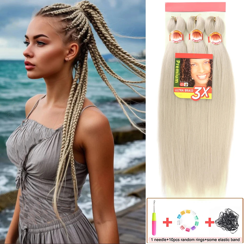 Pre-Stretched Braiding Hair – 26 Inch Yaki Synthetic Crochet Extensions (3 Packs, Hot Water Set)
