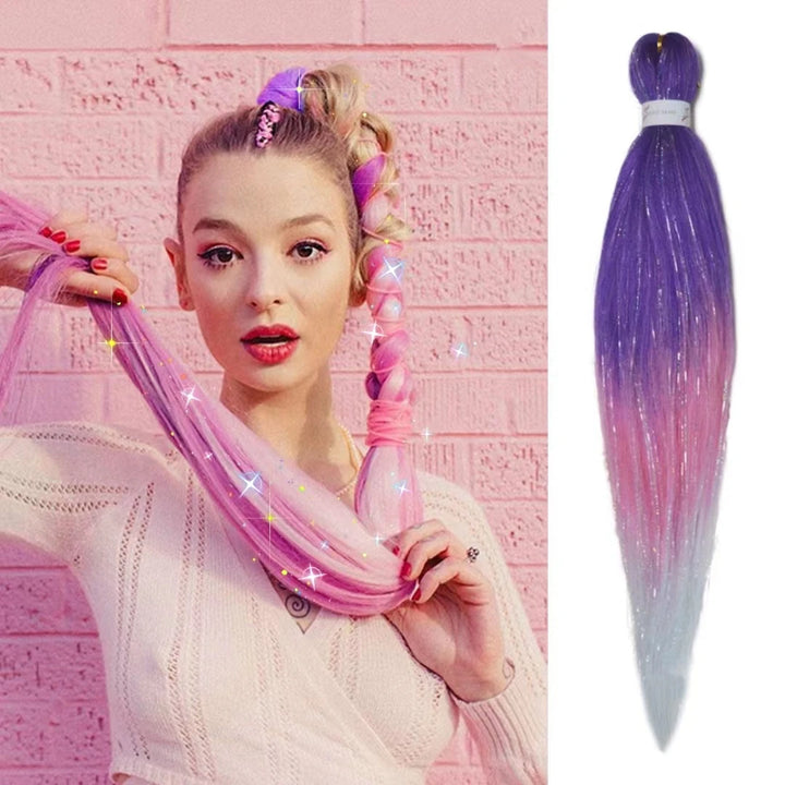 1pc Tinsel EZ Braids – Ombre Straight Braiding Hair Extension, Festival & Rave Hair for Girls (Crazy Hair Day)