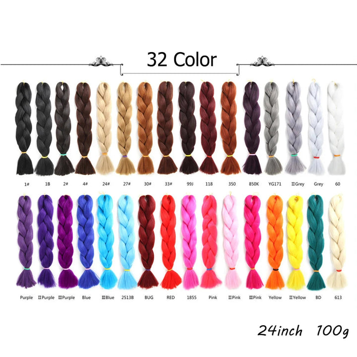 3/4/5/6 Packs Jumbo Braiding Hair 24 Inch Purple Jumbo Braids Hair Extensions for Women Synthetic Fiber Pink Blue Red Braid Hair