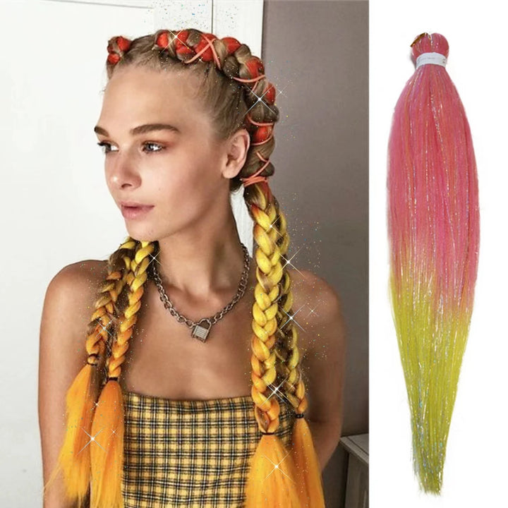 1pc Tinsel EZ Braids – Ombre Straight Braiding Hair Extension, Festival & Rave Hair for Girls (Crazy Hair Day)