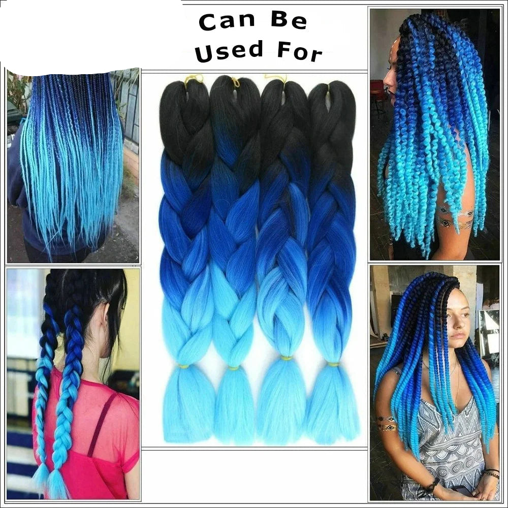 Ombre Braiding Hair 24 Inch – Colorful Jumbo Synthetic Braiding Hair Extensions for Women (Purple, Pink, White, Red, Blue)