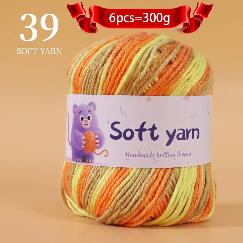 300g Soft Thin Yarn Balls – Lightweight Hand-Knitting Yarn for Sweaters, Hats, Scarves & DIY Crafts (6pcs Pack)