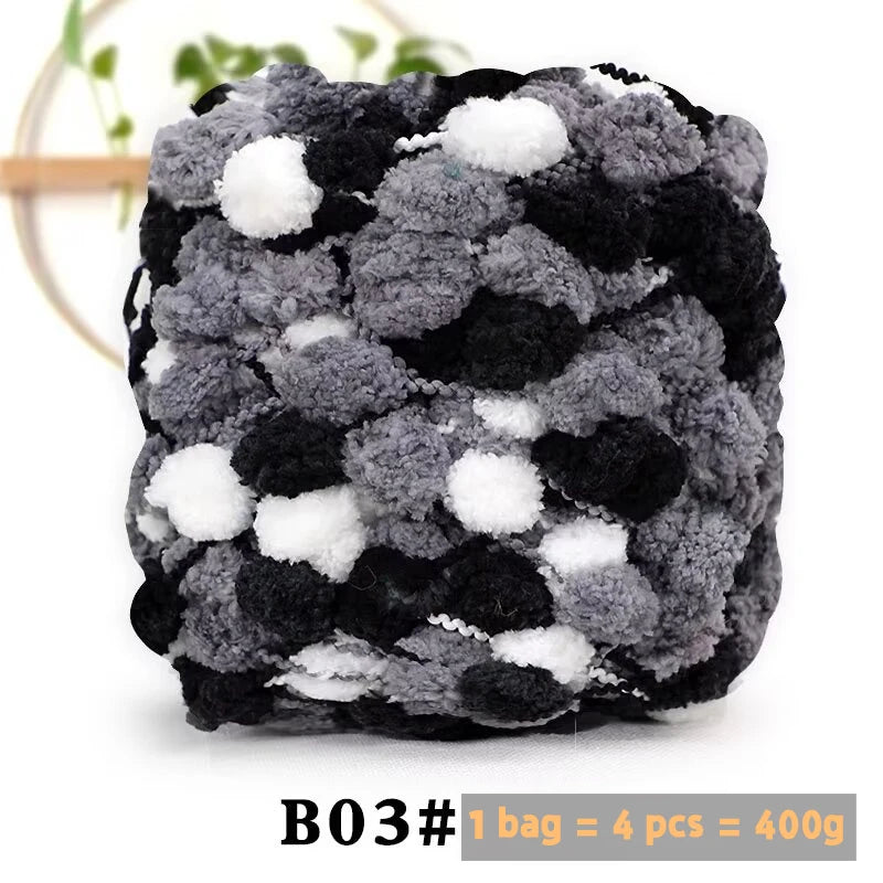 Super Soft Bean Yarn – Plush Polyester Chunky Yarn for Blankets, Cushions, Hats & DIY Crafts (400g, 4pcs Pack)