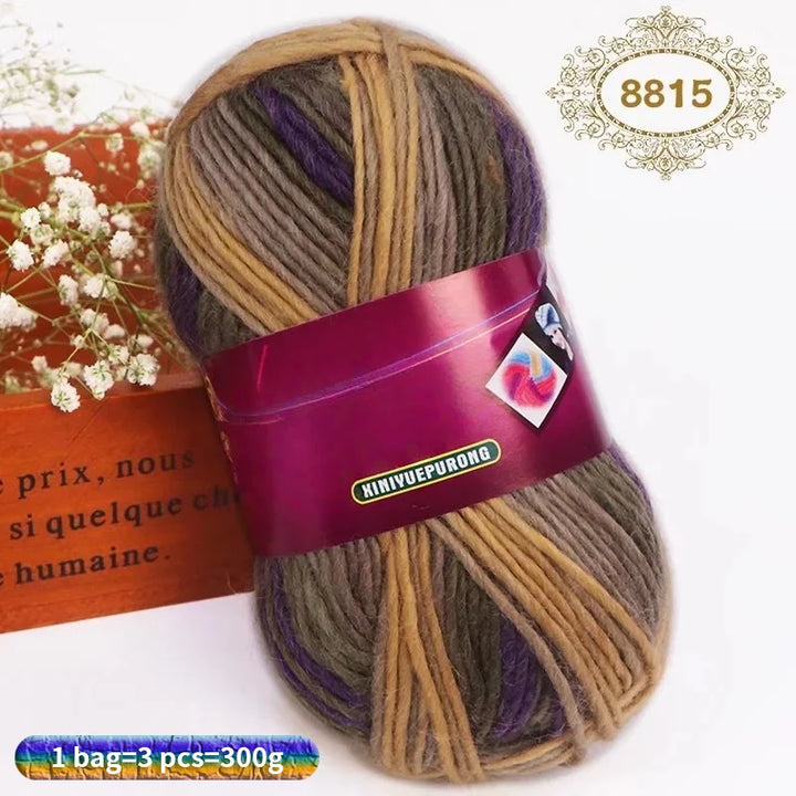 300g Gradient Long-Section Dyed Wool Yarn Set (3 Pieces) – Soft Hand-Knitting Yarn for Sweaters, Shawls, Hats & Scarves