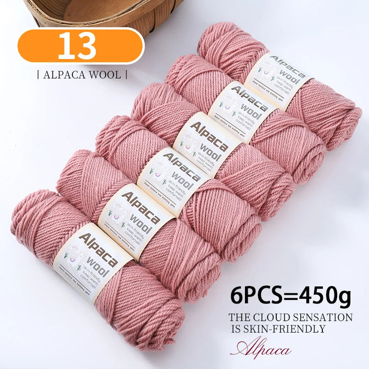 450g Alpaca Wool Yarn Set (6 Pieces) – Thick Knitting Yarn for Sweaters, Shawls, Hats & Winter Crafts