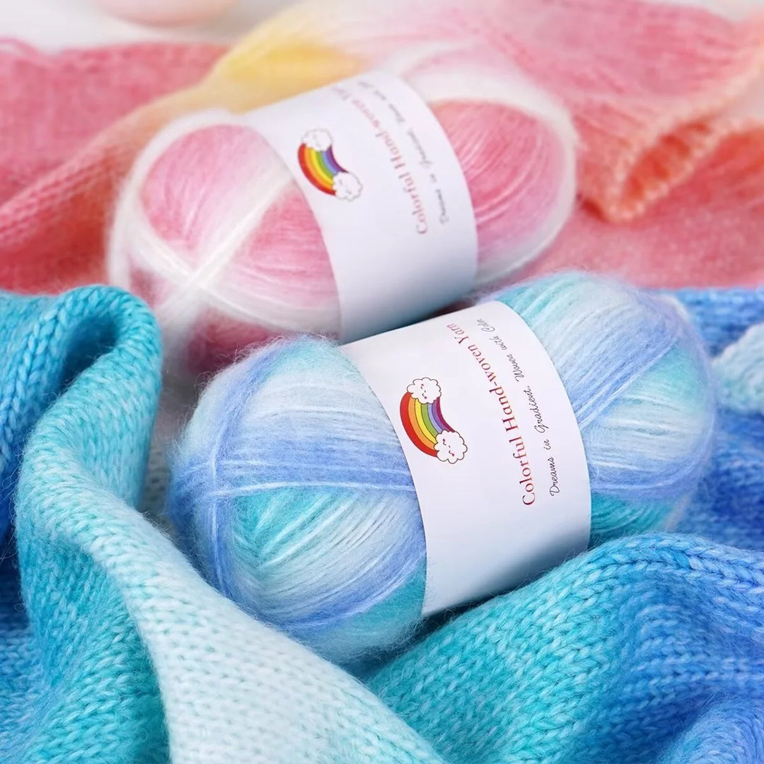 150g Mohair Gradient Spray Yarn (3 Skeins) – Lightweight Rainbow Knitting Yarn for Sweaters, Hats, Scarves & Shawls
