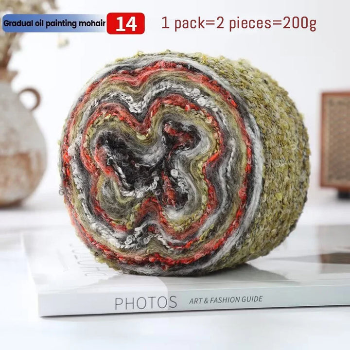 200g Oil Painting Gradient Mohair Wool Yarn (2 Pieces) – Colorful Rainbow Yarn for Sweaters, Coats, Hats & Scarves